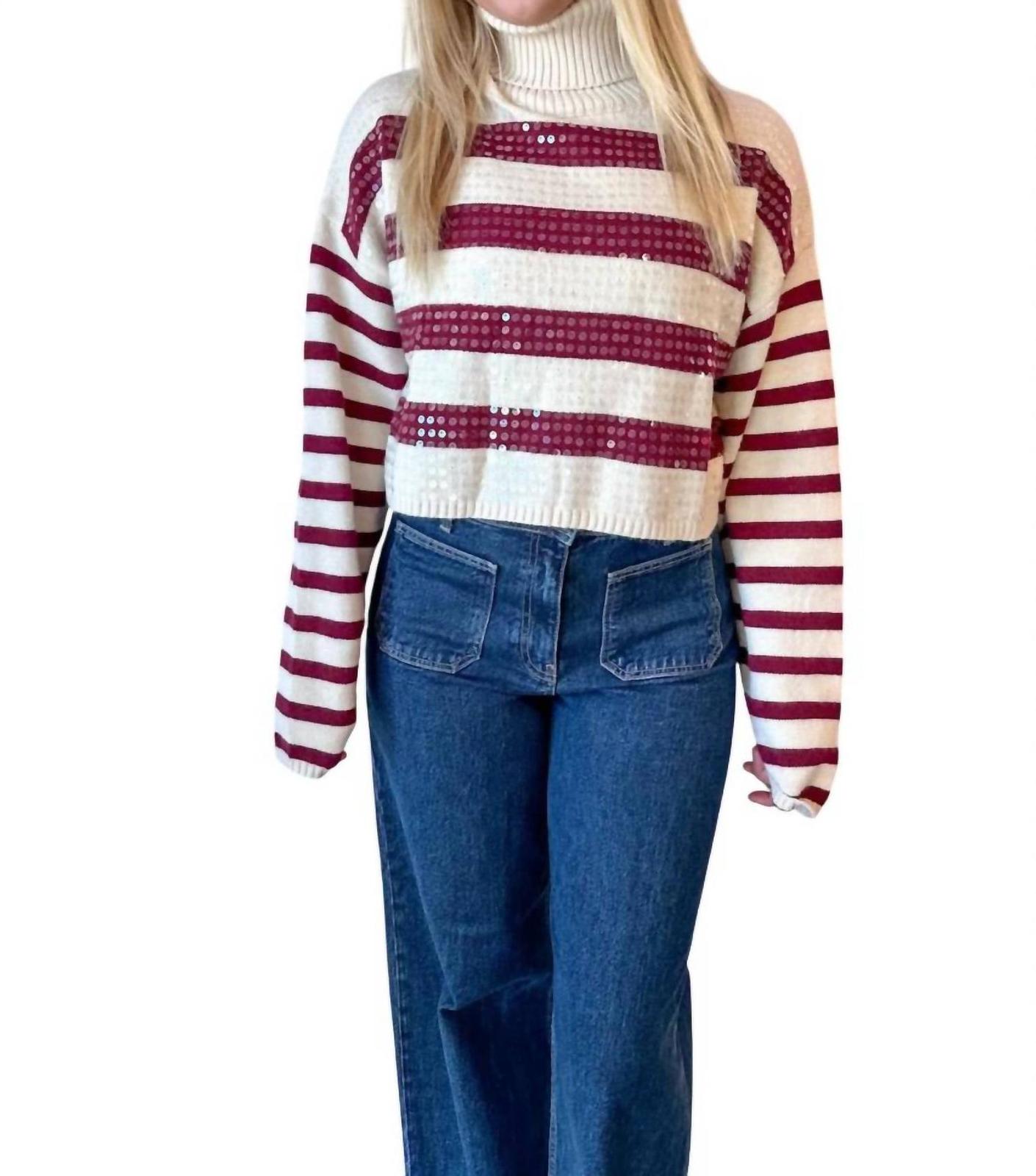 Idem Ditto Soft Sequin Stripe Turtleneck Top Red - $27.00