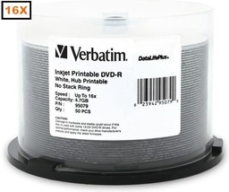 100-Pak Verbatim 16X White Inkjet Hub Data Life Plus 4.7GB DVD-R, Verbatim 95079 - £64.73 GBP