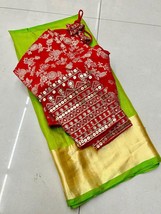 Fancy Sana Silk Saree , Border Work Saree, contrast banarasi blouse, Gift for he - £59.11 GBP