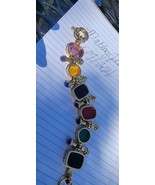 CHUNKY LARGE JOAN RIVERS MULTICOLOR INTAGLIO CABOCHON GOLD PLATED BRACELET - $454.02 CAD