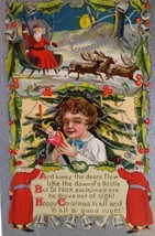 Christmas Postcard Three Santa Claus Saint Nicks Reindeer Conwell Series 2500 - £25.75 GBP