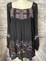 Free People Rhiannon Mini Dress Black Embroidered Boho Cut Out Back XS - $455.17 MXN