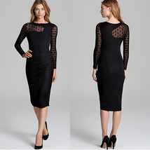 Allen Schwartz Polka Dot Cutout Black Draped Jersey Cocktail Dress M New... - $144.94
