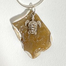 Tampa Bay Fossil Coral Large Botryoidal Agate with Turtle Charm Pendant Necklace - £39.74 GBP