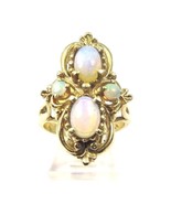 14k Yellow Gold Women&#39;s Vintage Cocktail Ring With Opals - £648.96 GBP