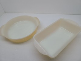 Vintage Fire King Loaf Bread Pan and Pie Dish Peach Lustre #409 - £11.35 GBP