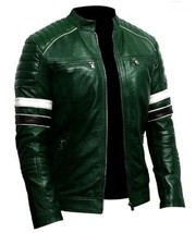 Motorcycle Men&#39;s Genuine Lambskin Leather Biker Soft Festive Green Jacket - £86.18 GBP+