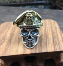 Men&#39;s Two Tone Pirate Skull Undead Legion S925 Sterling Silver Adjustable Ring - £193.25 GBP