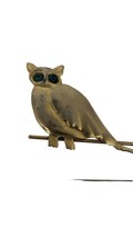 Vintage Beautiful Gold Tone Animals Owl Shape Green Rhinestones Eyes Pin Brooch - $12.62