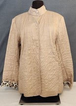 Chico’s Women&#39;s Tan Quilted Button Snap Front Jacket Sz 2 Large 12 Anima... - £27.61 GBP