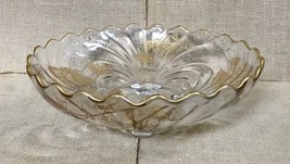 Vintage Silver City 22 K Floral Rippled Glass Bowl w Feet Scalloped Edge - $21.78