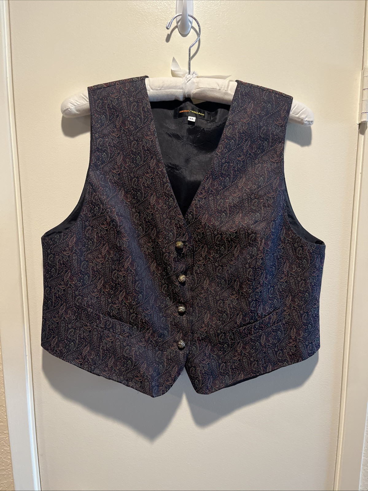 Vintage Harris Wallace Paisley Print Vest Women&#39;s Size XL Blue Red Tan  - $17.77