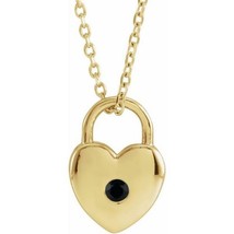 Authenticity Guarantee 
14K Yellow Gold Black Spinel Heart Lock Necklace - £430.77 GBP