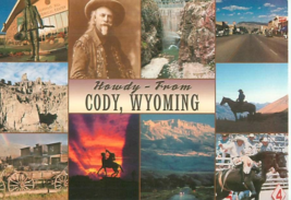 &quot;HOWDY FROM CODY&quot; Wyoming Postcard Horses Wild Bill Rodeo Wagon - $4.90