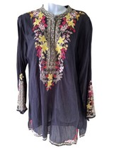 Johnny Was Women Tunic Top Lilianna Loose Fit Gray Embroidered Floral Boho Med - $88.61