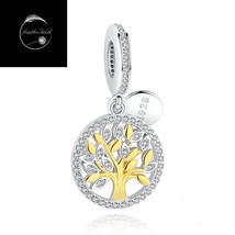 Genuine Sterling Silver 925 Family Tree Love Gold Dangle Charm For Bracelets - £16.89 GBP