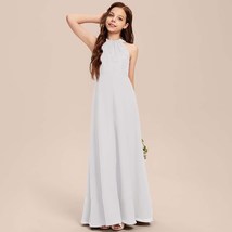 A-line Halter Floor-Length Chiffon Junior Bridesmaid Dress Real Pictures Chiffon - £89.91 GBP