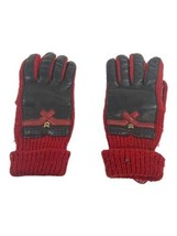 Vintage Aris Womens Gloves Red One Size Approx Medium Black Leather on K... - £9.57 GBP
