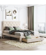 Merax Modern Upholstered Platform Bed With Big Drawer Headboard Velvet S... - £250.83 GBP