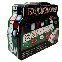 Texas Hold Em Poker Set 200 Chip Tin Set With Card Deck And Felt Cardinal Nice - £13.03 GBP