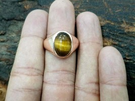 925 Sterling silver 14k Gold plated Tiger Eye Statement Men&#39;s Ring Size 8.5 - £72.65 GBP