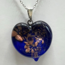 Murano Glass Handcrafted Navy Color Heart Pendant & 925 Sterling Silver Necklace - $27.96