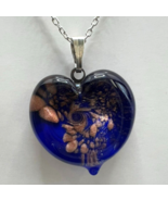 Murano Glass Handcrafted Navy Color Heart Pendant &amp; 925 Sterling Silver ... - £21.83 GBP
