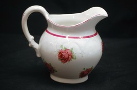 Old Vintage Water Pitcher w Red Roses Band &amp; Trim w Raised Swag Design P... - $16.82