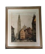 Alfred Van Neste Cathedral Antwerp Pencil Signed Colored Etching Framed ... - £176.43 GBP