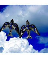 Old antique beautiful vintage screw back silver earrings with blue rhine... - $31.68