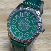 Genevex Unisex Silver Green Leather Band Japan Movt Analog Quartz Watch~New Batt - £14.93 GBP