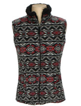 Jane Ashley Black Red Gray Southwest Pattern Sherpa Lined Fleece Zip Up ... - $16.63