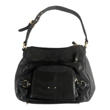 STONE MOUNTAIN Black Smooth Leather Hobo Shoulder Bag Handbag Purse Zip ... - $23.36