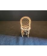 Dollhouse Mini Gold Tone Wire Chair Round Back Flower Design Seats 1x3&quot; - £4.76 GBP