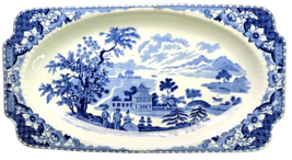1930s Woods Seaforth Blue &amp; White Sandwich Plate Made In England 11x6in ... - £39.81 GBP
