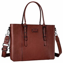 MOSISO PU Leather Laptop Tote Bag for Women (17-17.3 inch), Brown - £64.65 GBP