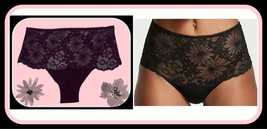 M  Black Floral Lace Front NOSHOW Victorias Secret High Waist Midi Brief Panty - £10.38 GBP