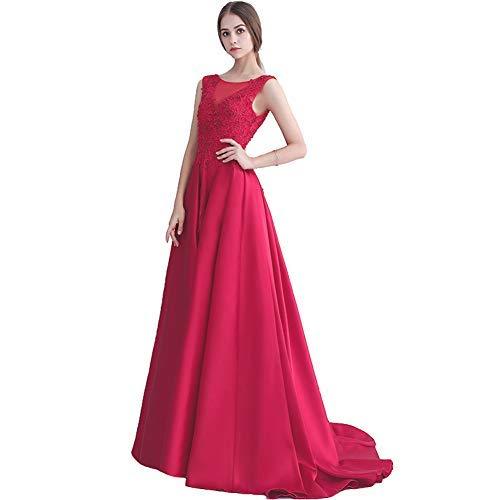 Sheer Backless Bateau Beaded Lace A Line Long Prom Evening Dresses Fuchsia US 16