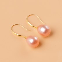 Natural freshwater Pearl Drop Earrings Fine Jewelry  Yellow Gold Au750 8-9Pink P - £57.01 GBP