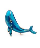 CUTE WHALE PIN 2&quot; Gold Blue Enamel Brooch Cartoon Humpback Ocean Marine ... - $130.10 MXN