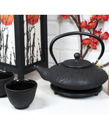 Ebros Japanese Forest Black Heavy Cast Iron Tea Pot Set With Trivet and ... - £39.33 GBP