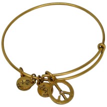 Alex and Ani Peace Symbol Charm Gold Tone Bracelet Bangle 7.0&quot; See Pictures Note - £6.25 GBP