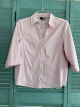 Rafaella Sport Women&#39;s Button Up Shirt ~Sz 12 ~ Pink ~ 3/4 Sleeve - £17.69 GBP