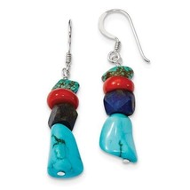 Red Coral Howlite L API S Turquoise Dangle Earrings Solid .925 Sterling Silver - £25.83 GBP