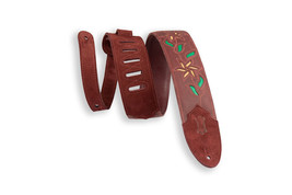 Levy’s 2.5&quot; Flowering Vine Series Burgundy Leather Guitar Strap, Yellow Flowers - £71.84 GBP