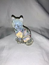 Fenton Art Glass Hand Painted Opalescent Sitting Cat ‍⬛ - £79.81 GBP