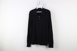 Vintage 90s Streetwear Mens Medium Silk Blend Ribbed Knit Collared Sweater Black - £47.36 GBP