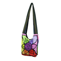 Colorful Lotus Flower OM Symbol Cotton Sling Bag Zipper Pockets - $19.35