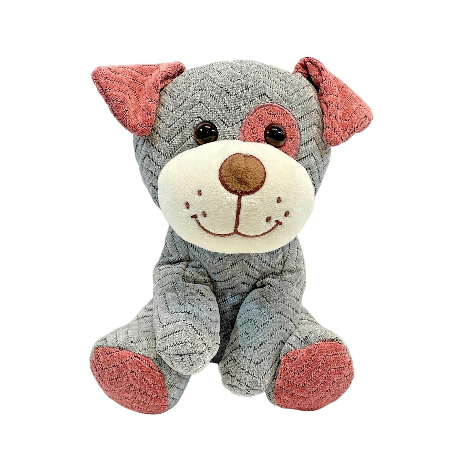 Hug Fun Dog Plush 8 Inch Gray Ribbed Chevron Pink Ears Puppy Stuffed Animal Toy - $18.25