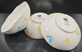 (3) 222 Fifth Butterfly Flight Cereal Bowls Set Flowers Botanical White Dish Lot - £36.70 GBP